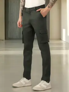Dennis Lingo Men Olive Green Tapered Fit Cotton Cargos