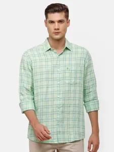 Linen Club Men Green Regular Fit Gingham Checked Casual Shirt