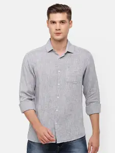 Linen Club Men Grey Linen Casual Shirt