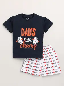 Toonyport Boys Navy Blue & White Printed Cotton T-shirt with Shorts