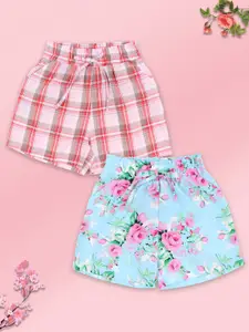 CUTECUMBER Pack of 2 Girls Pink & Blue Printed Shorts