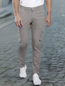 Dennis Lingo Men Grey Tapered Fit Cotton Cargos Trousers