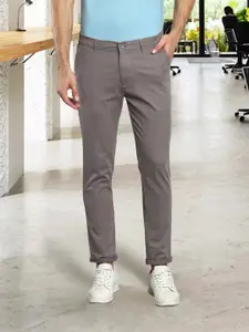 Dennis Lingo Men Grey Tapered Fit Cotton Chinos