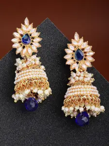ZENEME Women Blue & Gold-Toned Contemporary Jhumka Earrings