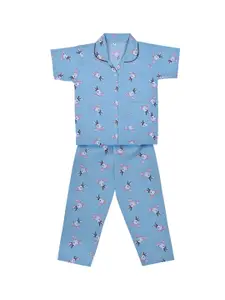 Wish Karo Girls Blue & Pink Printed Cotton Night suit