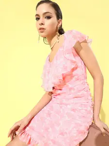 MISH Women Pretty Pink Floral Volume Play Dress