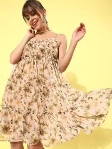 MISH Women Classy Beige Floral Bustier Dress