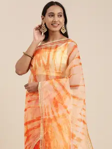 Geroo Jaipur Peach-Coloured Tie and Dye Organza Saree