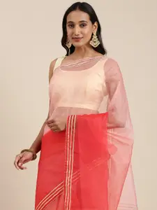 Geroo Jaipur Peach-Coloured Solid Organza Saree