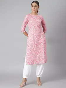 Khushal K Women Pink Floral Printed Cotton Kurta