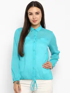 DEEBACO Women Turquoise Blue Casual Shirt