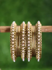Yellow Chimes Set Of 10 Gold-Plated White Pearl Bangles