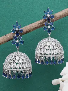 KARATCART Blue & White American Diamond Studded Jhumkas Earrings