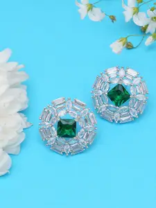 KARATCART Silver-Plated Green AD Studded Contemporary Studs Earrings