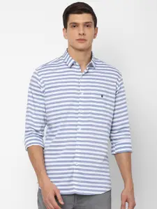 Louis Philippe Sport Men Blue & White Slim Fit Horizontal Stripes Pure Cotton Casual Shirt