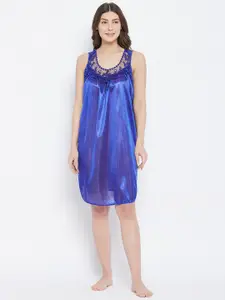 Camey Women Blue Solid Knee-length Nightdress