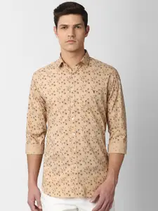 V Dot Men Khaki Slim Fit Floral Printed Pure Cotton Casual Shirt