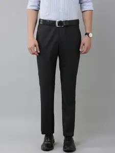 Park Avenue Men Navy Blue Micro Checks Smart Regular Fit Mid-Rise Plain Formal Trousers