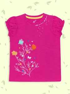 H By Hamleys Girls Pink Floral Print Applique Pure Cotton Top