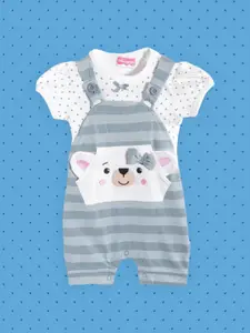 Fisher Price X Moms Love Infant Girls Blue & White Striped Cotton Dungaree & T-shirt