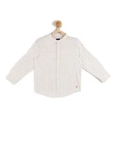 Allen Solly Junior Boys Cream-Coloured Printed Cotton Casual Shirt