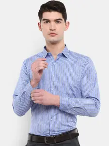 V-Mart Men Blue Standard Striped Formal Shirt