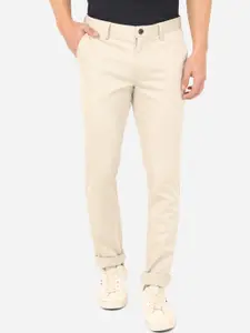 JADE BLUE Men Cream-Coloured Slim Fit Chinos Trousers