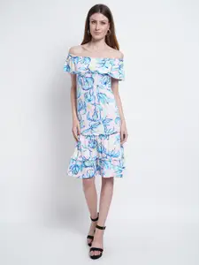 WESTCLO Pink & Blue Floral Off-Shoulder Dress