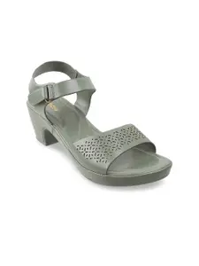 Mochi Green Block Heels with Laser Cuts