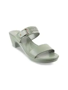 Mochi Green Platform Sandals with Buckles