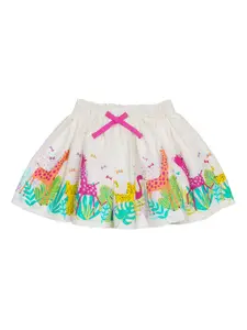 H By Hamleys Girls White Printed Pure Cotton Flared  Skirt