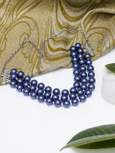 KARATCART Blue & Silver-Toned Beaded Choker Necklace