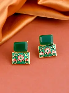 Silvermerc Designs Gold-Plated & Green Geometric Studs Earrings