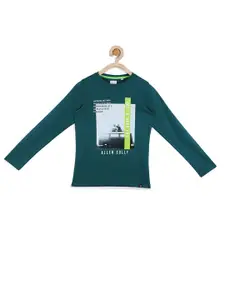 Allen Solly Junior Boys Green Graphic Printed Pure Cotton T-shirt
