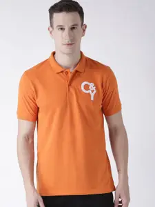 Club York Men Orange Solid Polo Collar Cotton T-shirt