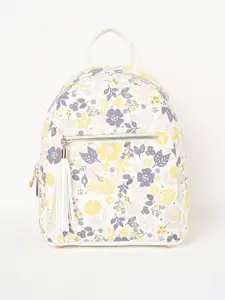 Ginger by Lifestyle White Floral Printed Oversized Bucket Satchel with Cut Work