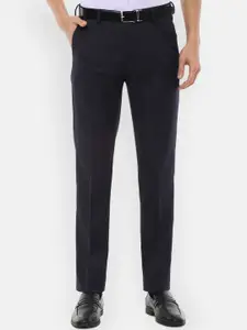 Louis Philippe Men Navy Blue Slim Fit Formal Trousers