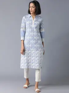 W Women Blue Floral Printed Pure cotton Kurta