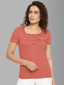 Feather Soft Elite Women Maroon Striped Slim Fit T-shirt