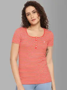 Feather Soft Elite Women Red & White Striped Slim Fit Running T-shirt