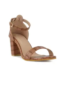 Walkfree Brown & Beige Textured Block Sandals