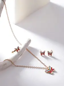 TOKYO TALKIES X rubans FASHION ACCESSORIES Gold-Plated Butterfly Pendant Set.