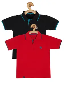 earth conscious Boys Black & Red Cotton Polo Collar T-shirt Pack Of 2