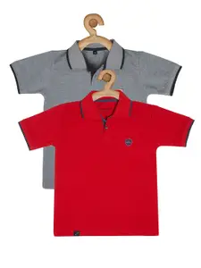 earth conscious Boys Grey & Red Pack Of 2 Polo Collar Cotton T-shirt