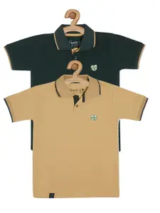 earth conscious Boys Pack of 2 Polo Collar Pure Cotton Applique T-shirt