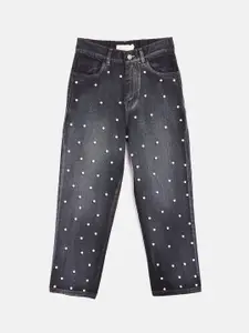 Noh.Voh - SASSAFRAS Kids Noh Voh - SASSAFRAS Kids Girls Black Pearl Studs High-Rise Light Fade Jeans