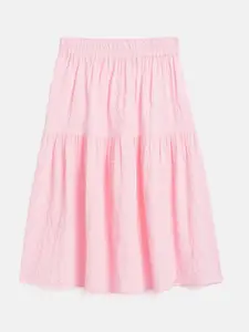 Noh.Voh - SASSAFRAS Kids Girls Pink Self-Design Tiered Midi Skirt