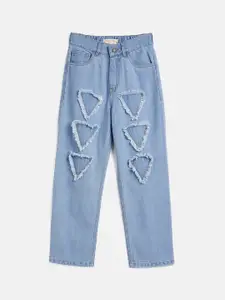 Noh.Voh - SASSAFRAS Kids Noh Voh - SASSAFRAS Kids Girls Blue High-Rise Mildly Distressed Cotton Jeans