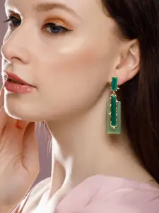 Rubans Voguish Green & Gold-Plated Geometric Drop Earrings