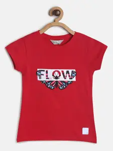 TALES & STORIES Girls Red Printed Slim Fit Cotton T-shirt